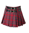 Versatile Double Belt Plaid Pleated Short Skirt